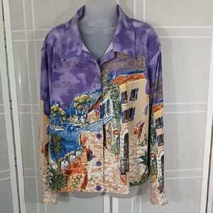 Italìan Villa Scene With Bling Buttondown Shirt L